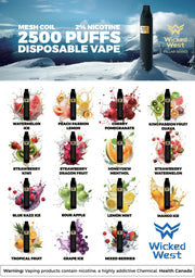 All Flavour of Wicked West 2500 Disposable Vape